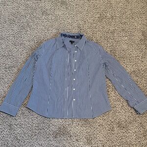 Talbots womans Navy Striped Button Down Shirt